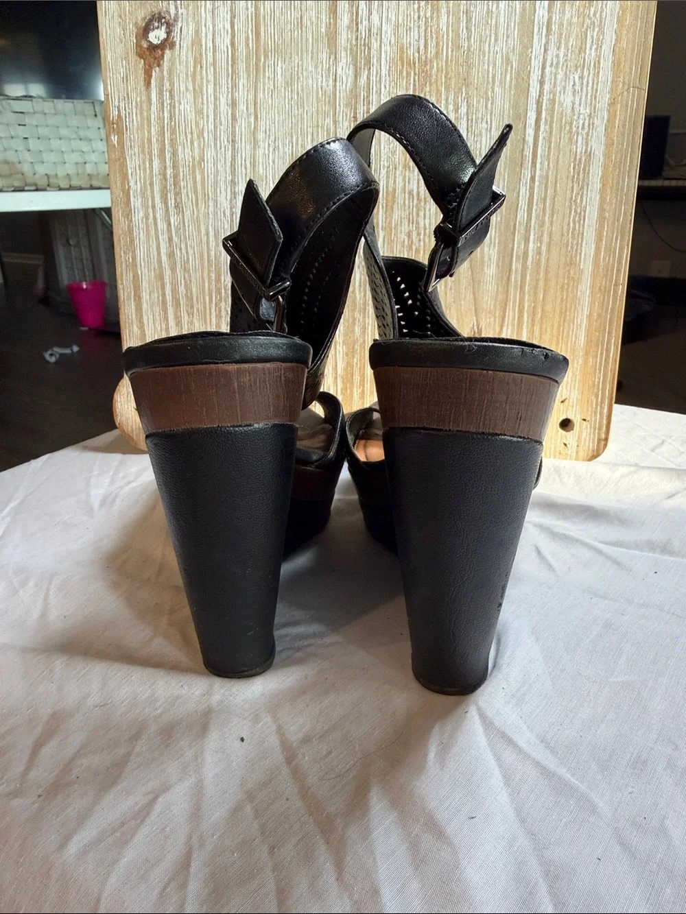 Gianni Bini Black Perforated Platform Slingback Heels